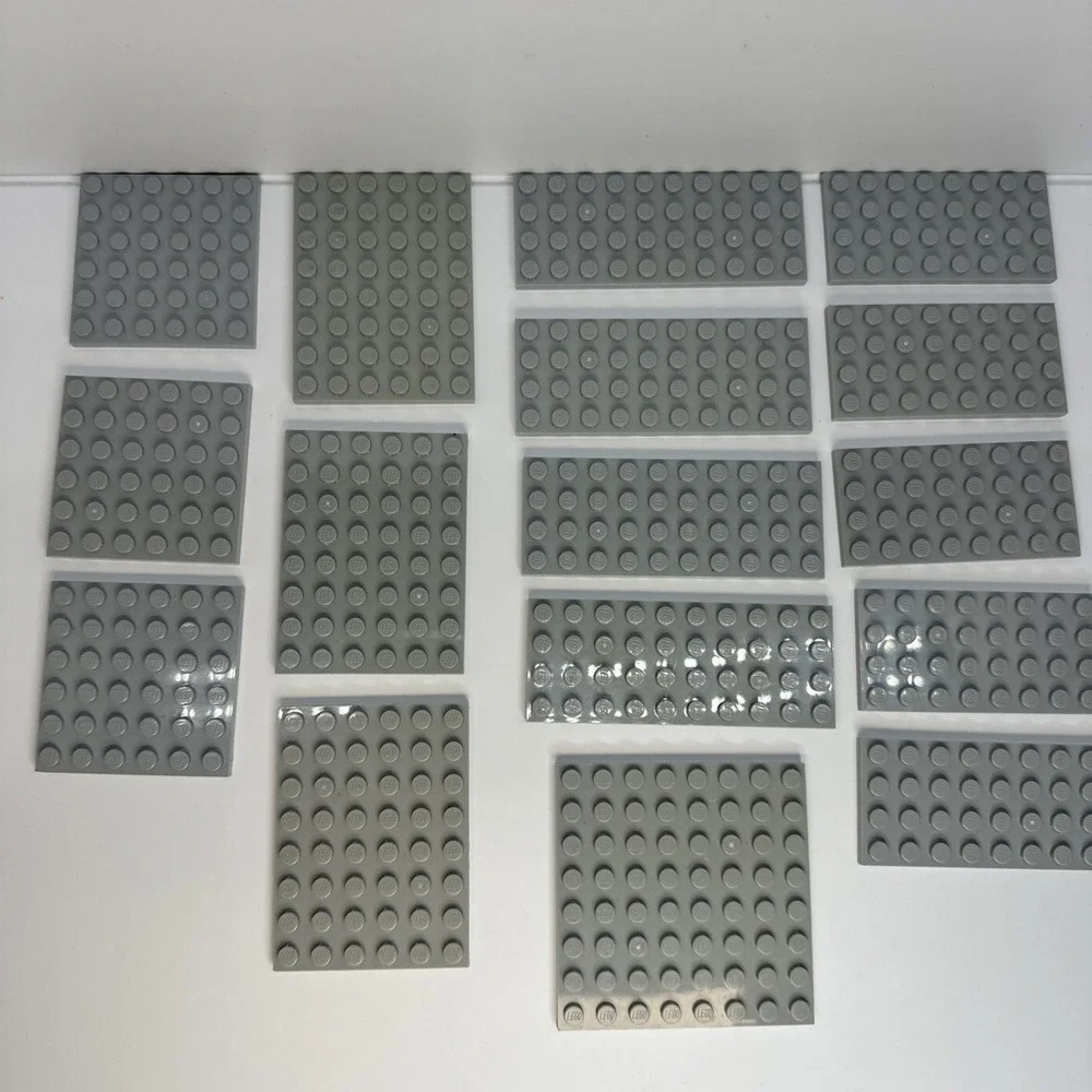 Lego Parts - Plates - 4x8, 4x10, 6x6, 6x8 & 8x8 Light Bluish Gray Lot Of 16‎